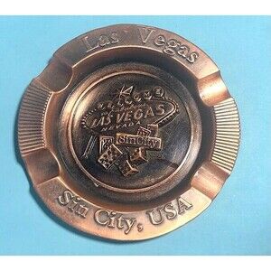 Las Vegas Sin City, USA Casino Copper colored Souvenir Metal Ashtray